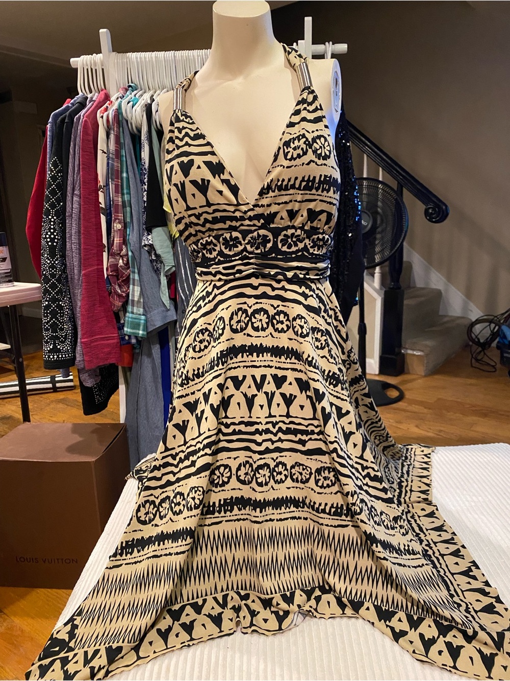 Black & Cream Tribal Print Halter Sundress